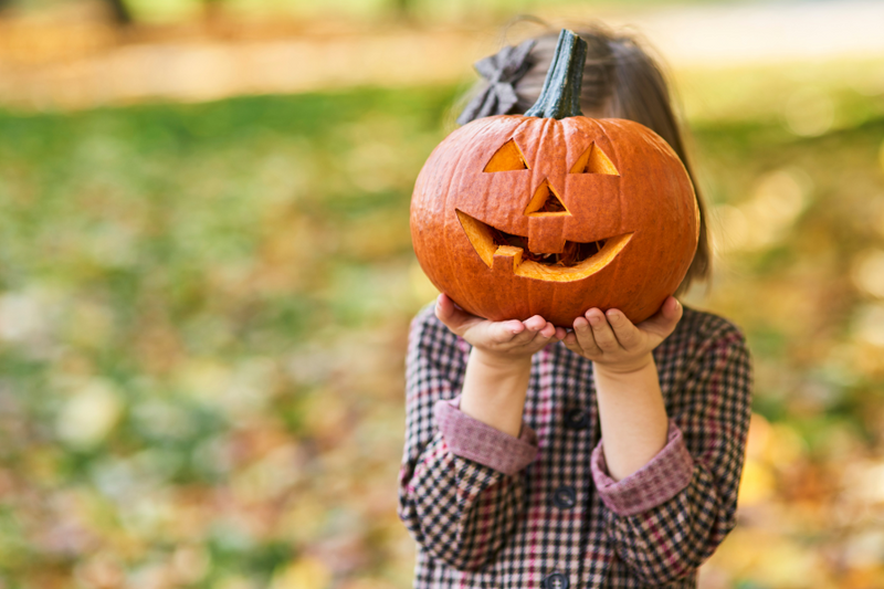 Girl Holding a Jack o Lantern