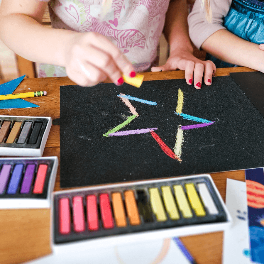 Chalk Pastel Art for Space Unit Study for Elementary Homeschool