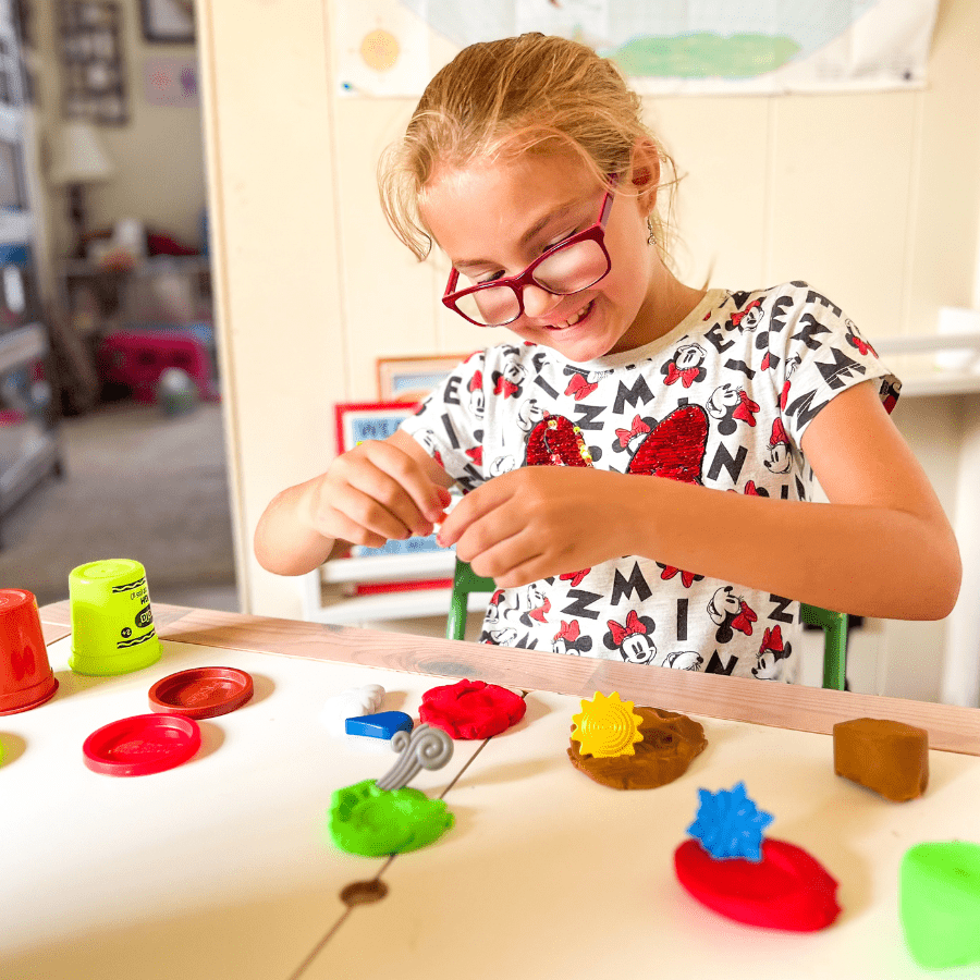 Play dough sensory play for weather unit study for elementary homeschool